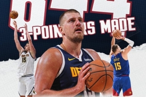 约基奇三分命中数来到844记 超越小波特 升至队史三分榜第二